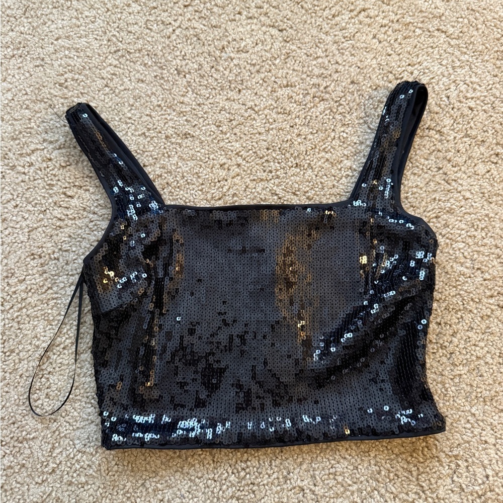 Lucy Paris Shimmering Black Sequin Crop Top